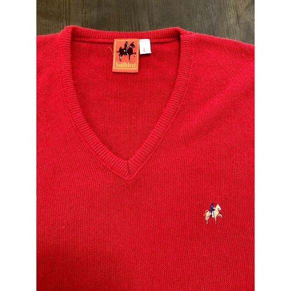 Vintage Saddlebred Belk Stores Services Sweater Red Polo Horse Size Large L - Picture 3 of 11